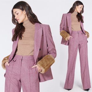 Veronica Beard Pink Houndstooth Cutaway Dickey Blazer Jacket Alpaca Size 2 RARE